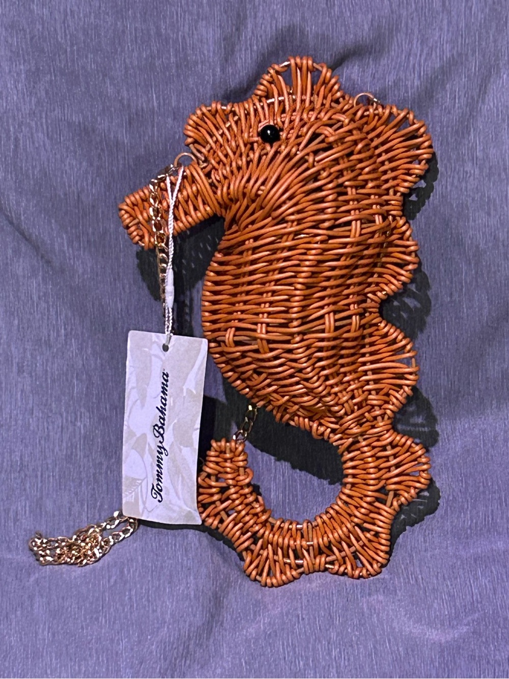 Tommy Bahama Seahorse Woven Wicker Bag with Gold Crossbody Chain NWTS